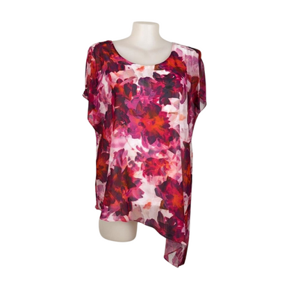 Autograph Bold Pink Floral Print Lined Sheer Overlay Size 18