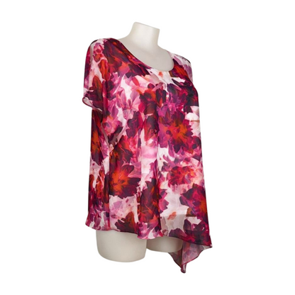 Autograph Bold Pink Floral Print Lined Sheer Overlay Size 18