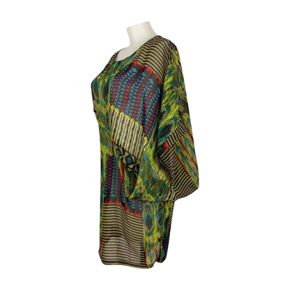 Sheer Print Asym Draped Dress Size 16