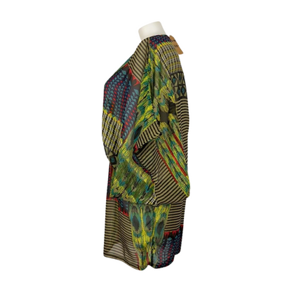 Sheer Print Asym Draped Dress Size 16