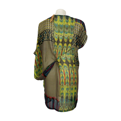 Sheer Print Asym Draped Dress Size 16