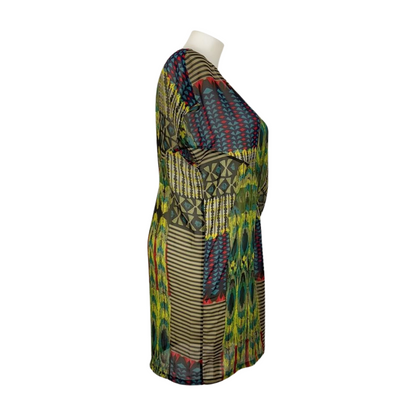 Sheer Print Asym Draped Dress Size 16