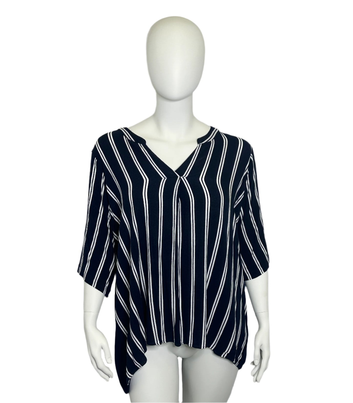 Autograph Blu & White Striped Top - Size 26