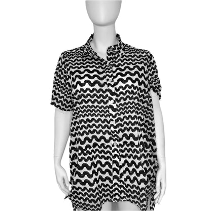 Virtuelle Pre-Loved Black & White Cotton Blouse - Size 16