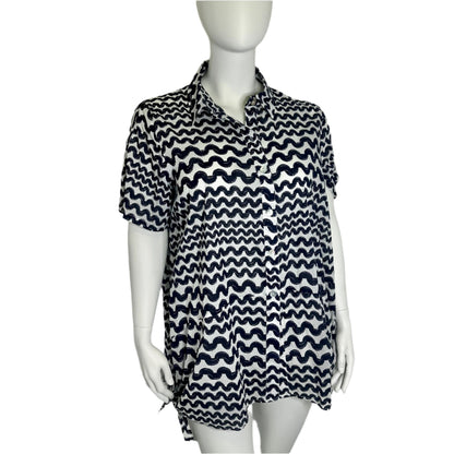 Virtuelle Pre-Loved Black & White Cotton Blouse - Size 16