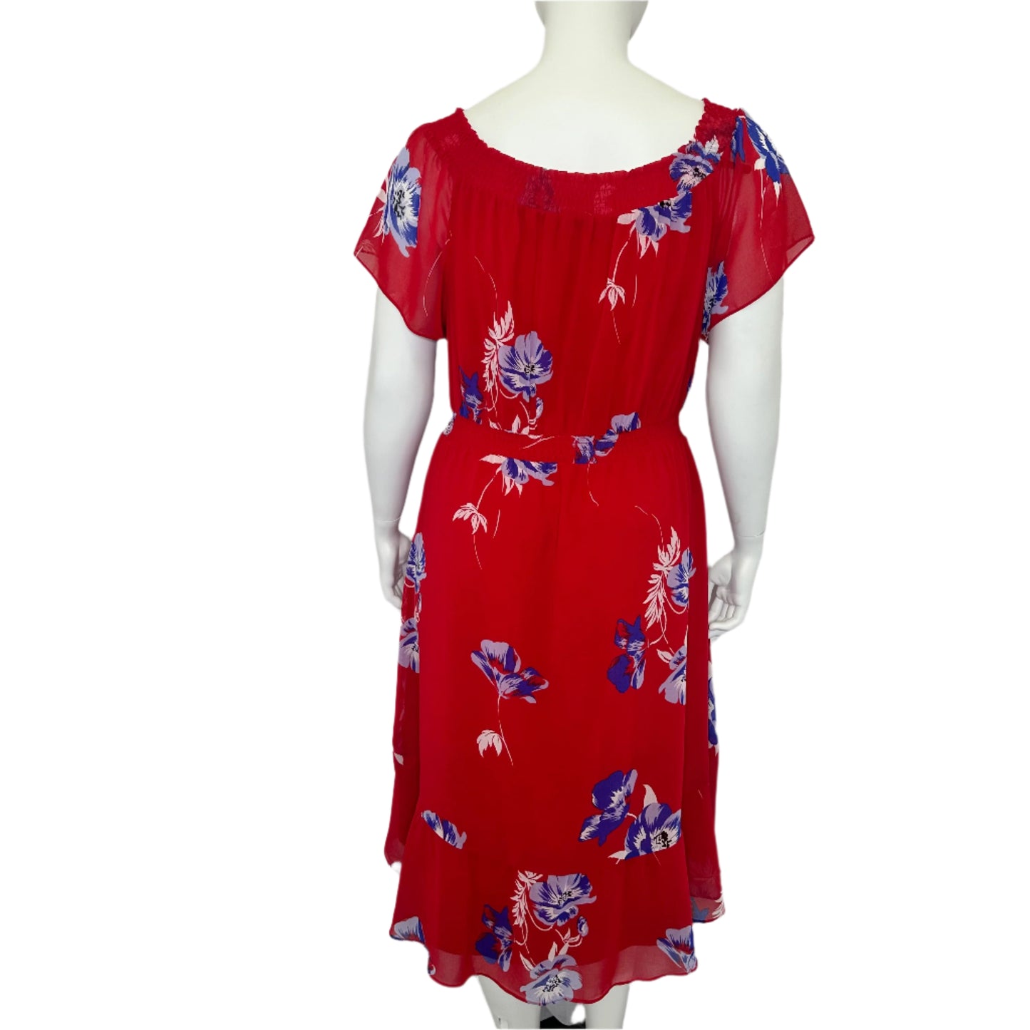 Vibrant Red Floral Dress - on or off the shoulder! Size 18