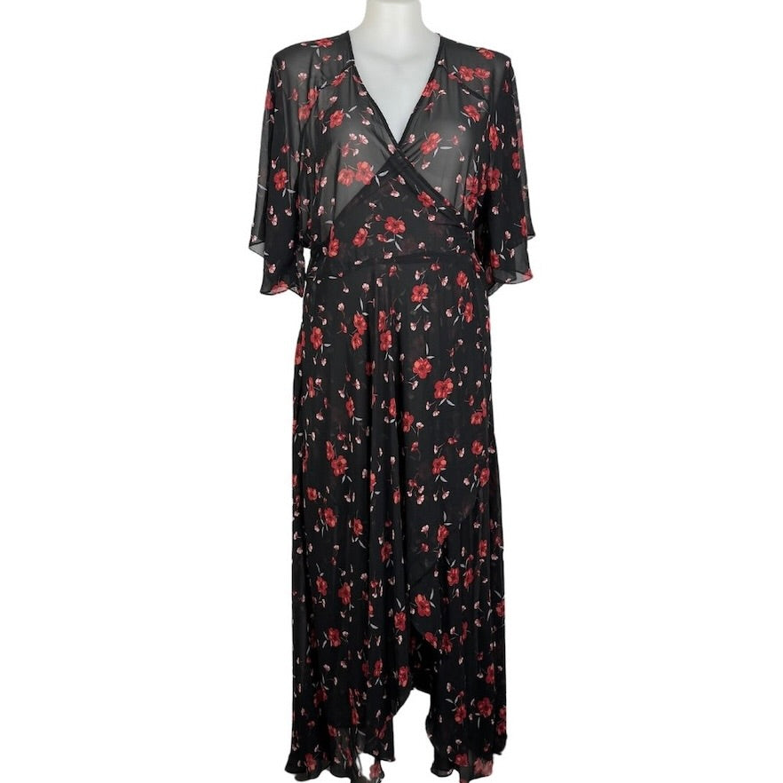 City Chic Floral Sheer Wrap Maxi Dress Size 22
